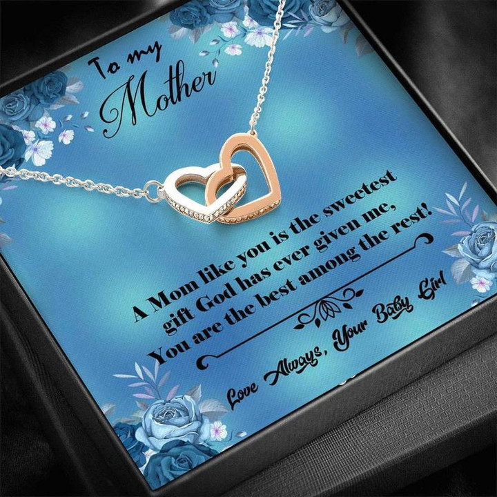 Best Gift FROM DAUGHTER TO MOTHER  with on Demand Message Card Interlocking Heart Necklace Steel/ Gold Chain, Best Gift Idea, Christmas gifts
