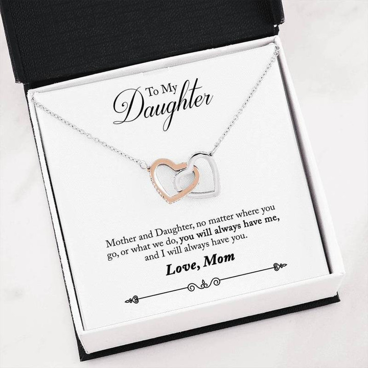 You will always have me Birthday gift Interlocking Hearts Necklace to your Daughter from mom Gift for Christmas, Gift idea for family,Jewelry Made in US