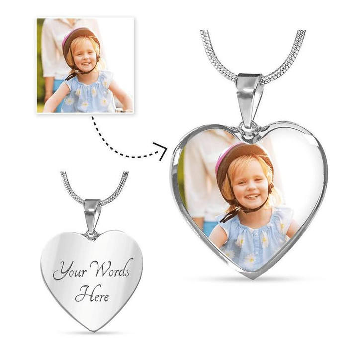 Family-Personalized Photo Upload- Text Engraving-Heart Necklace Luxury Necklace Steel/Gold Chain, Best Gift Idea, Christmas gifts