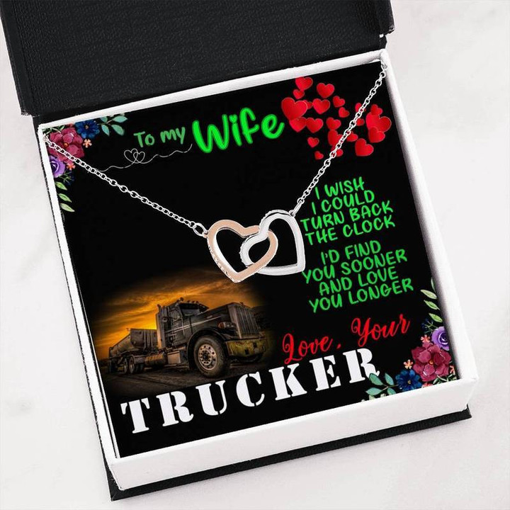 TRUCKER WIFE INTERLOCKING HEART NECKLACE Gift for Christmas, Gift idea for family,Jewelry Made in US