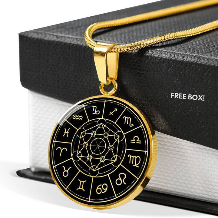 Zodiac Wheel Necklace Black Necklace Steel/Gold Chain, Best Gift Idea, Christmas gifts, Birthday gift