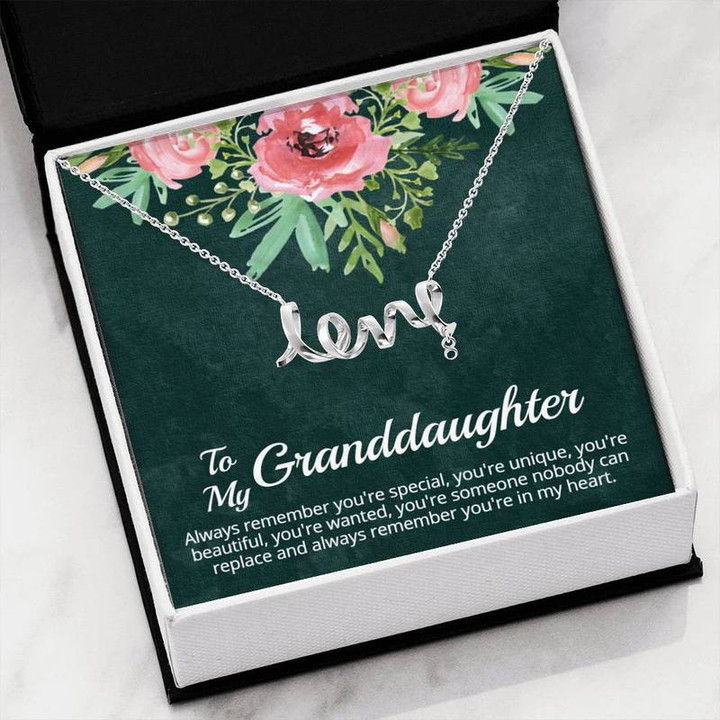 To My Granddaughter - Nobody Can Replace You - Scripted Love Necklace Gift for Christmas, Gift idea for family,Jewelry Made in US