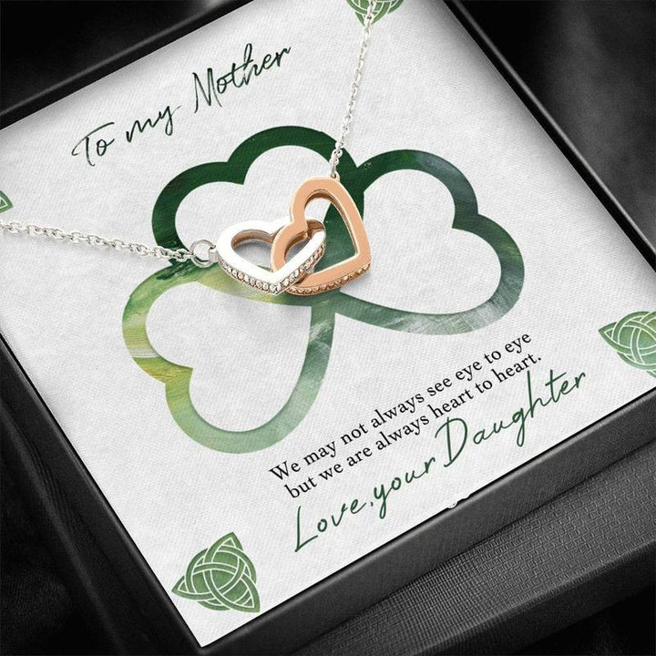 Daughters Love - Interlocking Hearts Necklace - From Daughter to Mother Interlocking Heart Necklace Steel/ Gold Chain, Best Gift Idea, Christmas gifts
