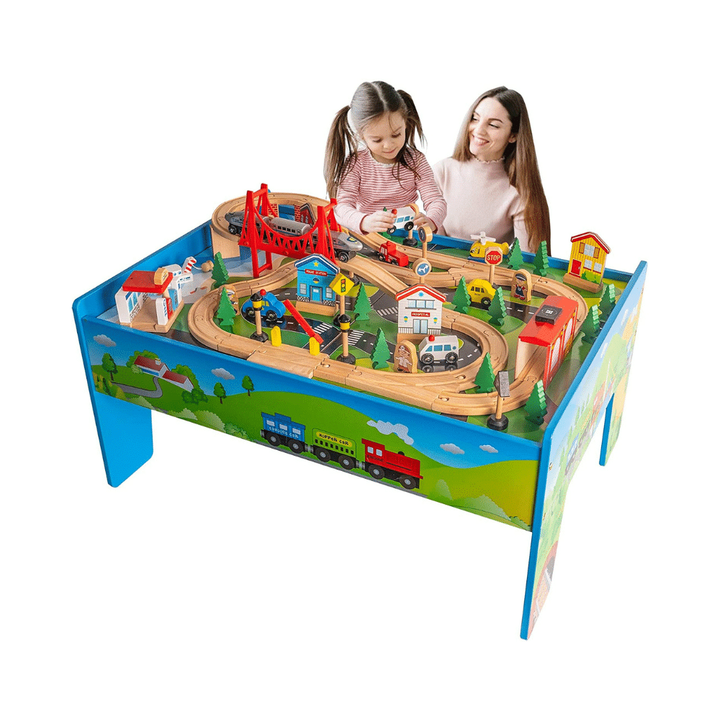 Funpeny Wooden City Train Set And Table, Colorful City Themed Basswood Rail Toy Set-Toolcent®