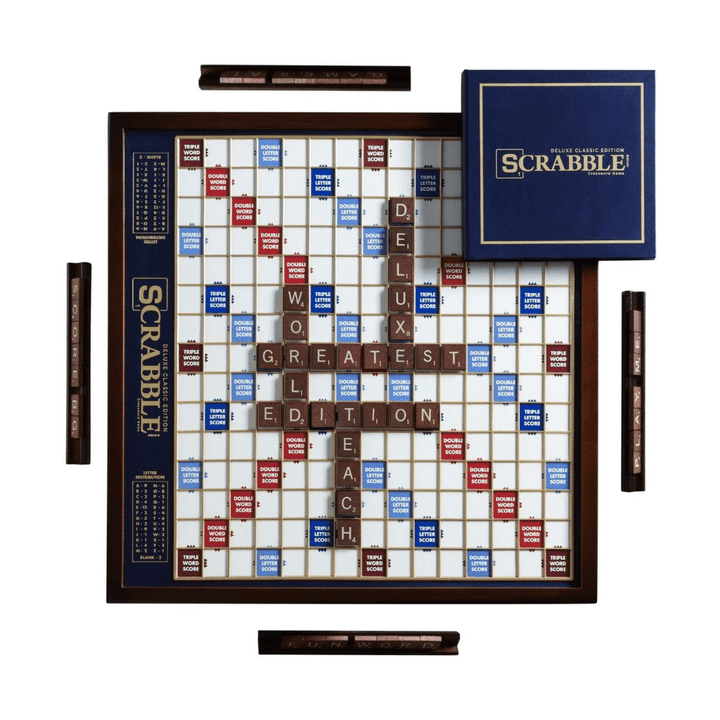 WS Game Company Scrabble Deluxe Edition With Rotating Wooden Game Board-Toolcent®