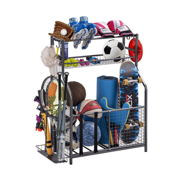 Toutnd Garage Sports Equipment Storage Organizer With Baskets And Hooks