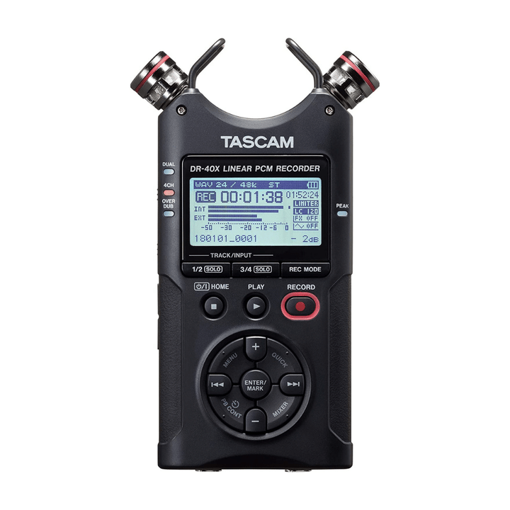 Tascam DR-40X Four-Track Digital Audio Recorder and USB Audio Interface, Black