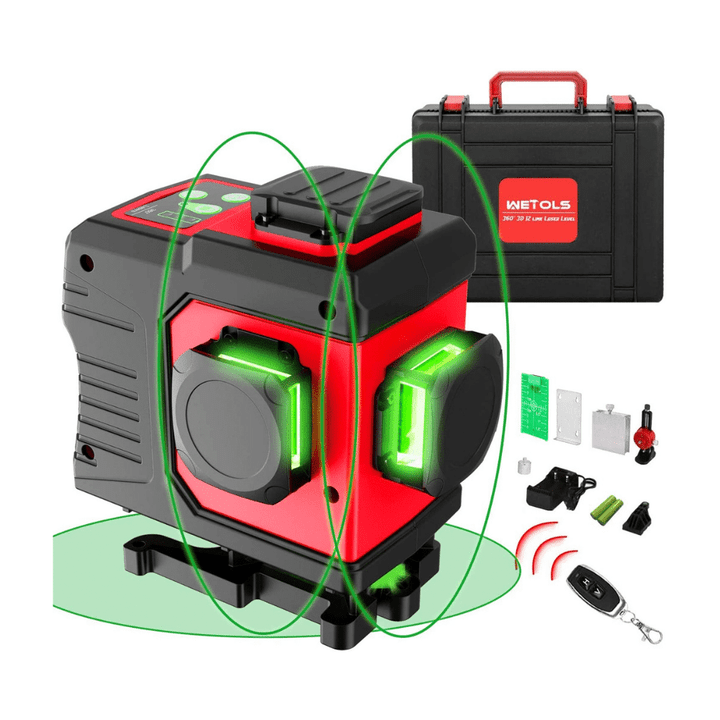 Wetols WE-185 12 Lines Laser Level, 3x360° 3D Green Cross Line, Switchable & Auto Self-Leveling