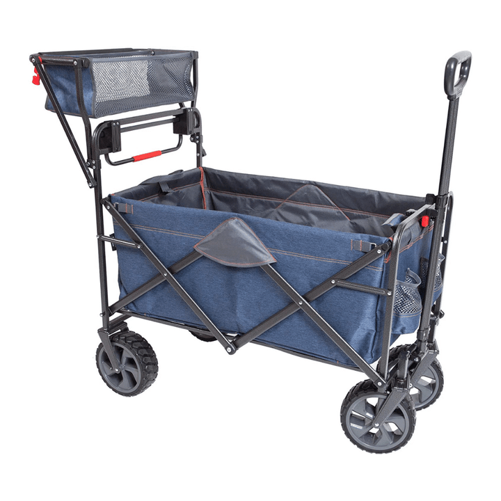MacSports WPP-100 Heavy Duty Folding Wagon Cart Push Pull Collapsible with All Terrain Wheels and Handle Portable, Denim Blue