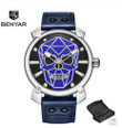Relogio Masculino BENYAR Gold Skull Watch Mens Watches Top Brand Luxury Fashion Leather Quartz Wristwatch Clock Men Montre Homme BY-5132