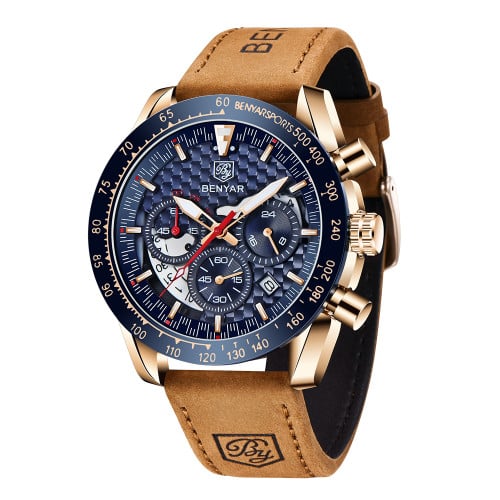 BENYAR Top Brand New Men Watches Leather Strap Luxury Waterproof Sport Quartz Chronograph Military Watch Men Clock Reloj Hombre BY-5175