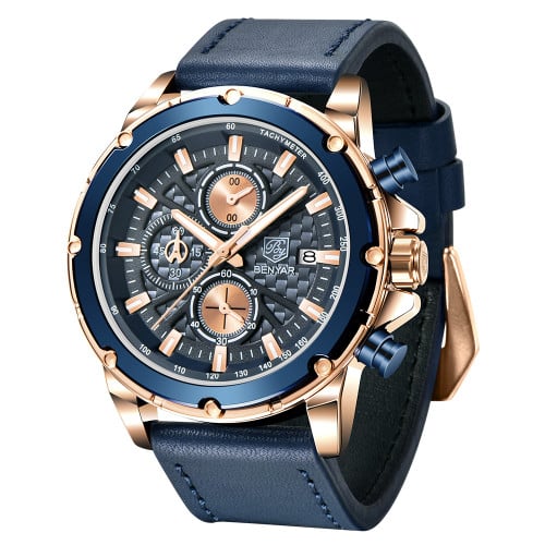 Top Brand BENYAR 2022 New Men Watches Waterproof Sport Quartz Wrist Watch Chronograph Military Genuine Leather Relogio Masculino BY-5167