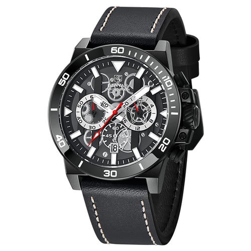BENYAR Top Brand New Men Watches Leather Strap Luxury Waterproof Sport Quartz Chronograph Military Watch Men Clock Reloj Hombre BY-5197