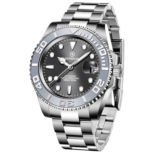 2023 New BERSIGAR 40mm Men's Mechanical Wristwatch diver automatic watch for men NH35 Brand luxury sapphire mirror watch BG-1651 SILVER