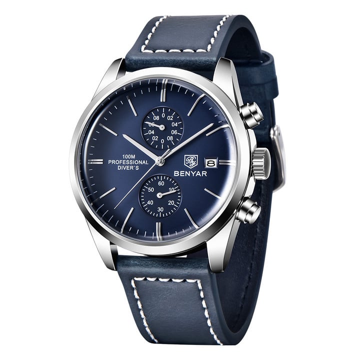 2021 New BENYAR Leather Men Quartz Wristwatches Luxury Brand 100M Waterproof Men Watch Military Sports Chronograph Watch for Men BY-5187