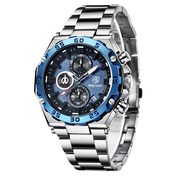 BENYAR Top Brand Luxury Men Quartz Wristwatch Stainless Steel Waterproof 30M Business Chronograph Watch for Men reloj hombre BY-5178