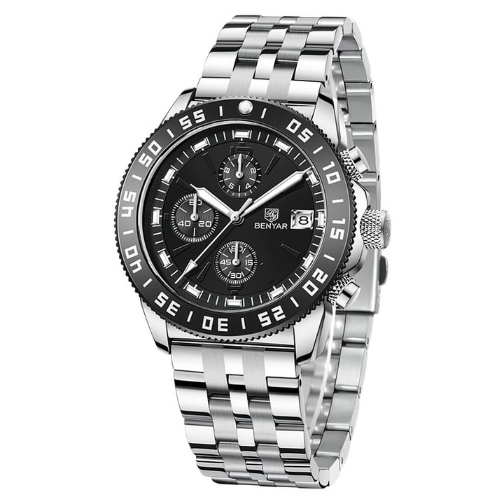 BENYAR Top Brand New Men Watches Leather Strap Luxury Waterproof Sport Quartz Chronograph Military Watch Men Clock Reloj Hombre BY-5198