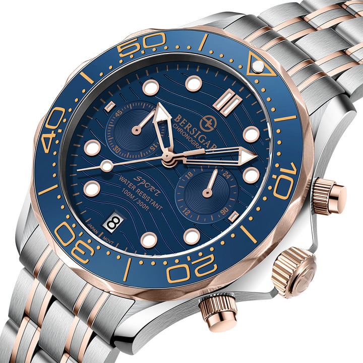 2023 New BERSIGAR Top Brand Men's Sports Quartz Watches Sapphire Stainless Steel Waterproof Chronograph Luxury Reloj Hombre BG-1713