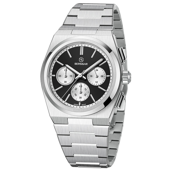 BERSIGAR New Stainless Steel Bezel Men Quartz wristwatches Luxury Sapphire Glass Chronograph TMI machine VK63 Watch Men reloj hombre BG-1761