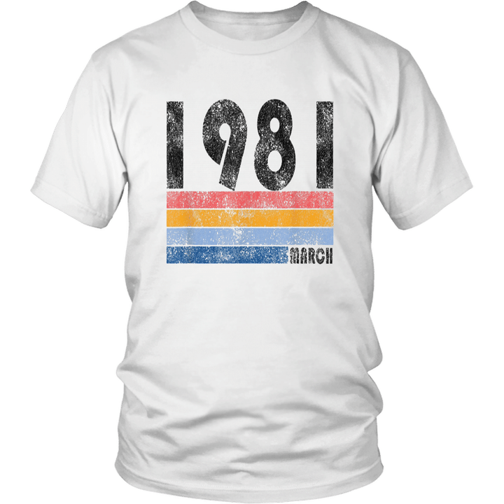 38th Birthday Gift Retro Born in March of 1981 T Shirt