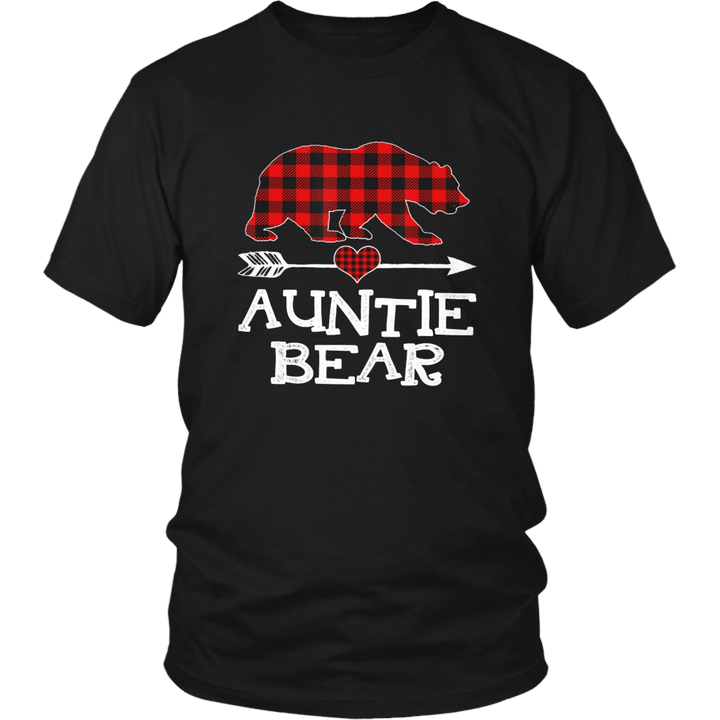 Auntie Bear Christmas Pajama Red Plaid T-Shirt