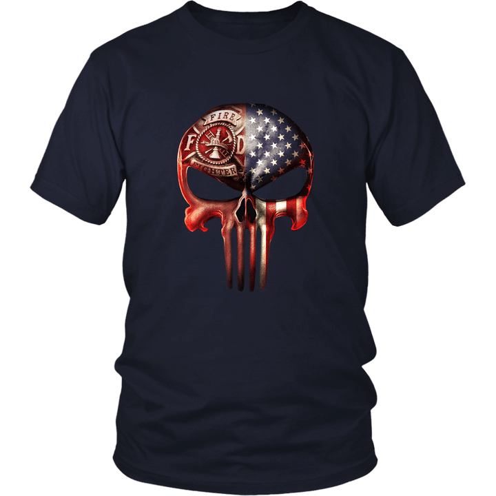 Firefighter America Flag Skull Shirt