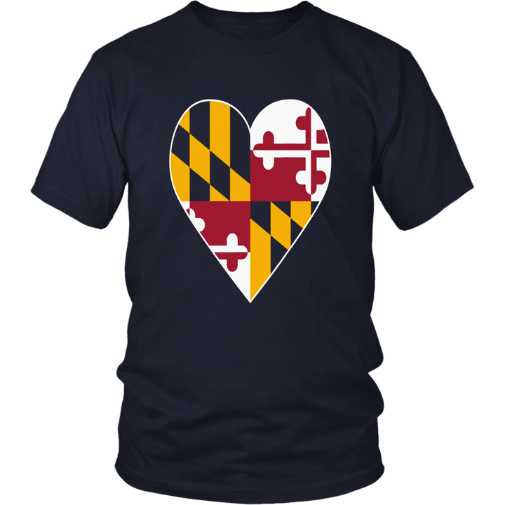 Heart Maryland State Flag T-Shirt for Men, Women and Kids
