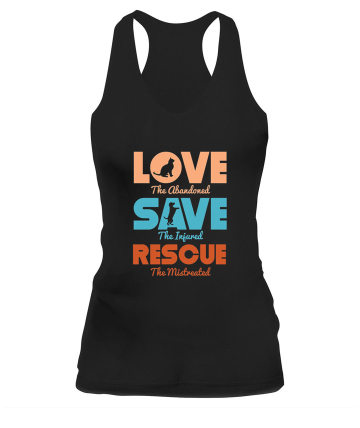 Love Save Rescue Dog Cat Animals Support T-Shirt - Women's Tank - Racerback