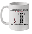 A Woman Cannot Survive On Wine Alone She Also Needs Skiing Mug