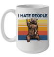Bear Drinking Beer I Hate People Vintage Mug
