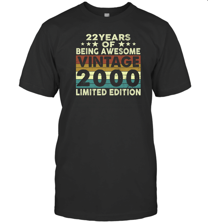 22 Years Of Being Awesome Vintage 2000 Limited Edition 22nd Birthday Gifts Shirts