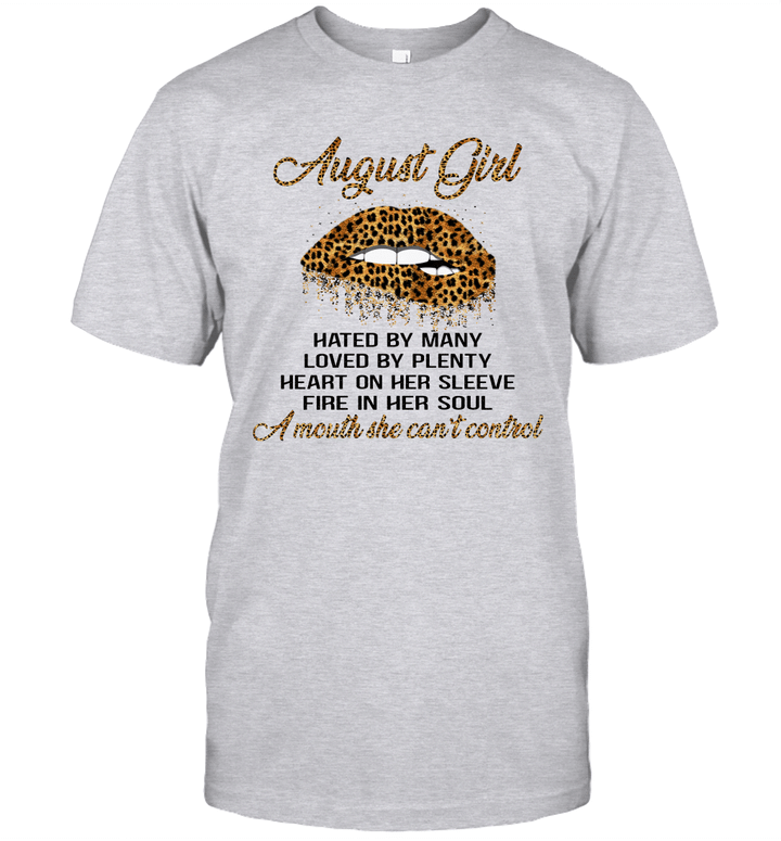 August Girl Hated By Many Loved By Plenty Heart On Her Sleeve Leopard Lips Shirt