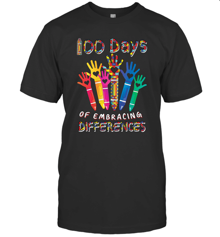 Autism Awareness Embrace Differences 100 Days Of School Shirt