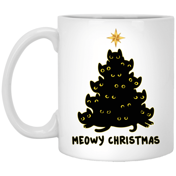 Black Cat Meowy Christmas Mug