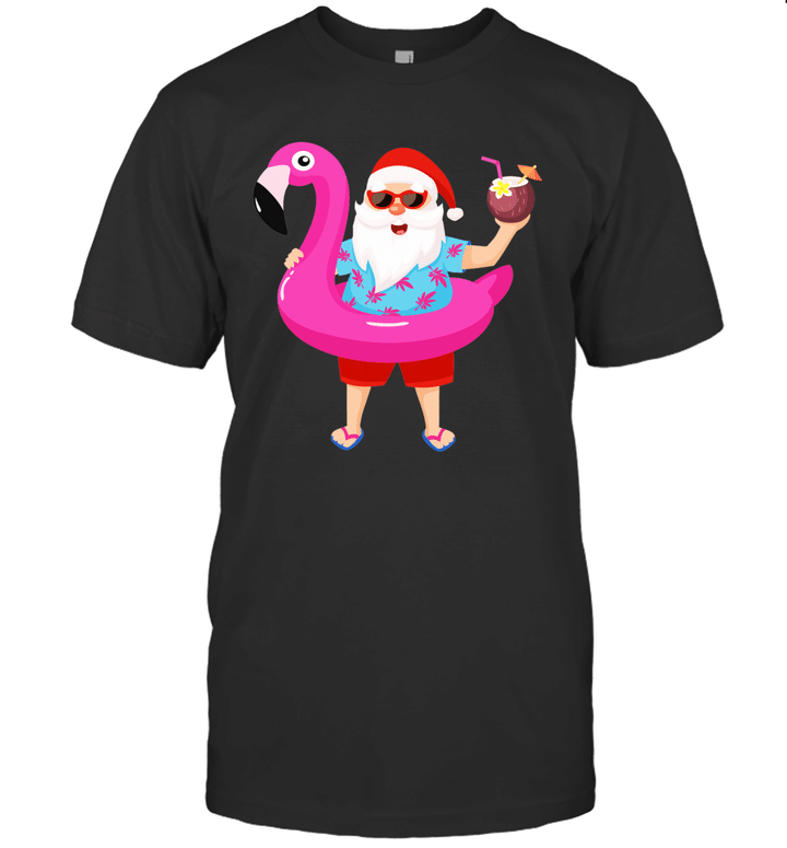 Christmas In July Santa Hawaii Sunglasses Flamingo Gifts Shirt