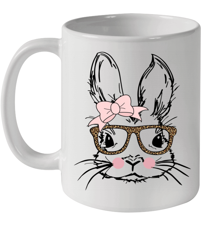 Easter Bunny Face Leopard Print Glasses Easter Gift Mug
