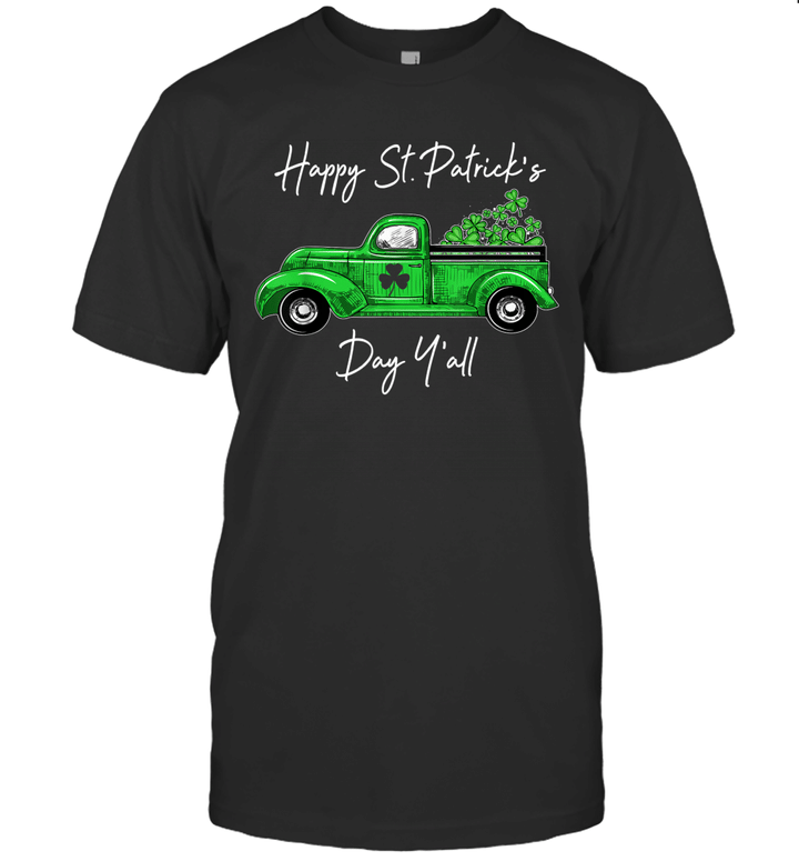 Green Truck With Shamrocks Happy St Patrick's Day Y'all Shirt