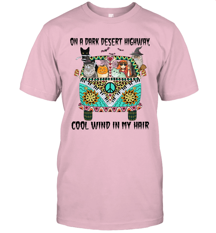 Hippie Girl And Cats Witch On A Dark Desert Highway Cool Wind In My Hair Halloween Shirt