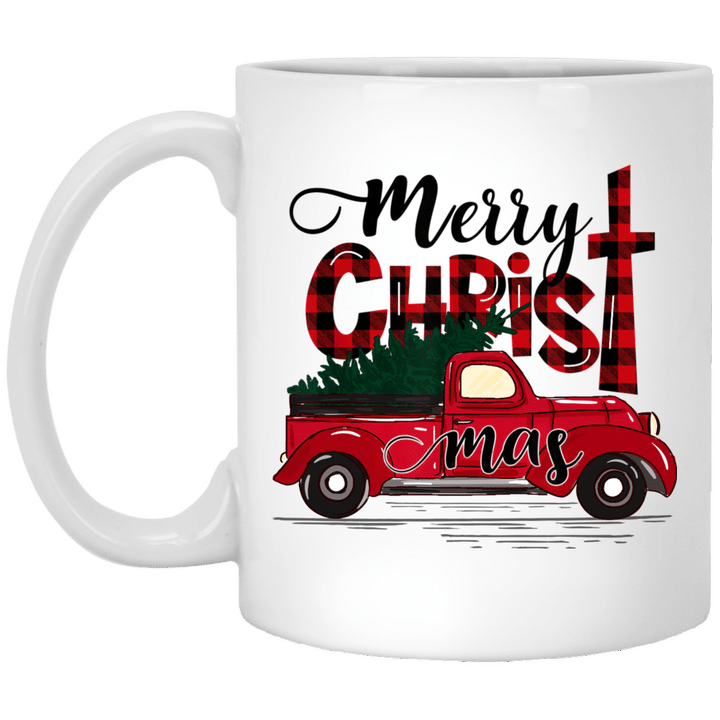 Merry Christmas Buffalo Plaid Red Truck Xmas Tree Christmas Mug