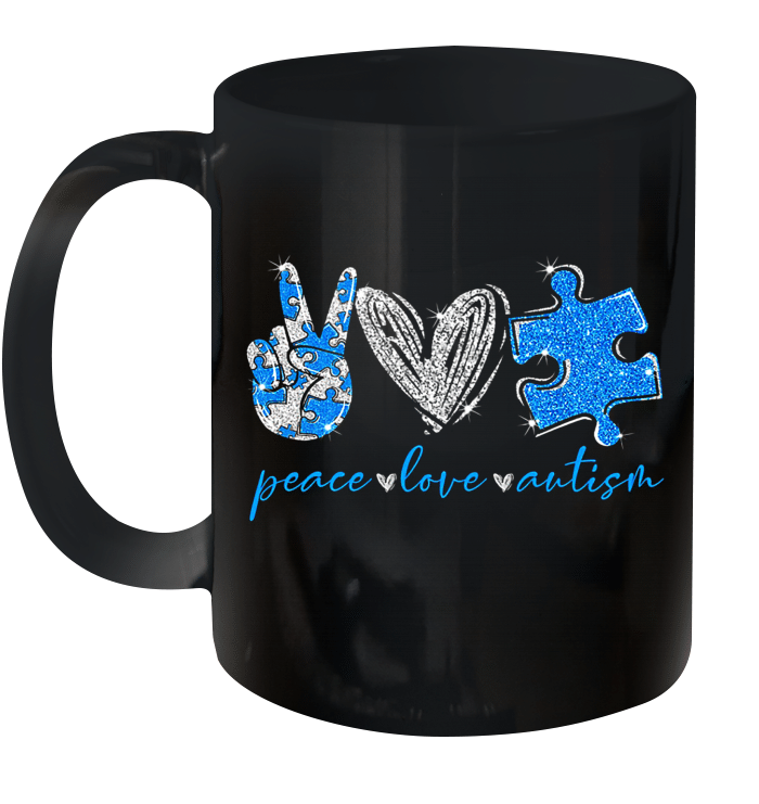 Peace Love Autism Puzzle Ribbon Autism Awareness Mug