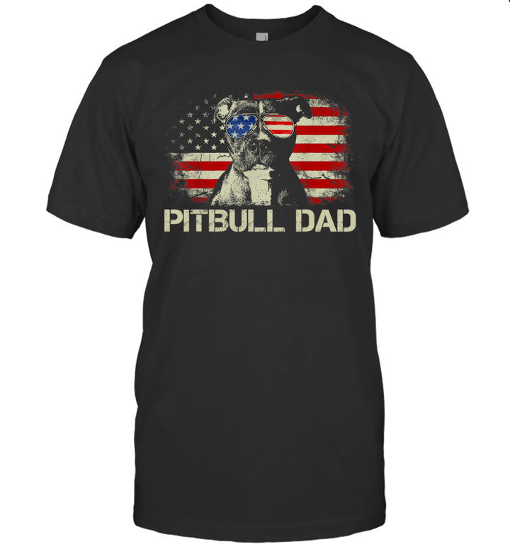 Pitbull Dad American Flag 4th Of July Shirt Independence Day American Gift