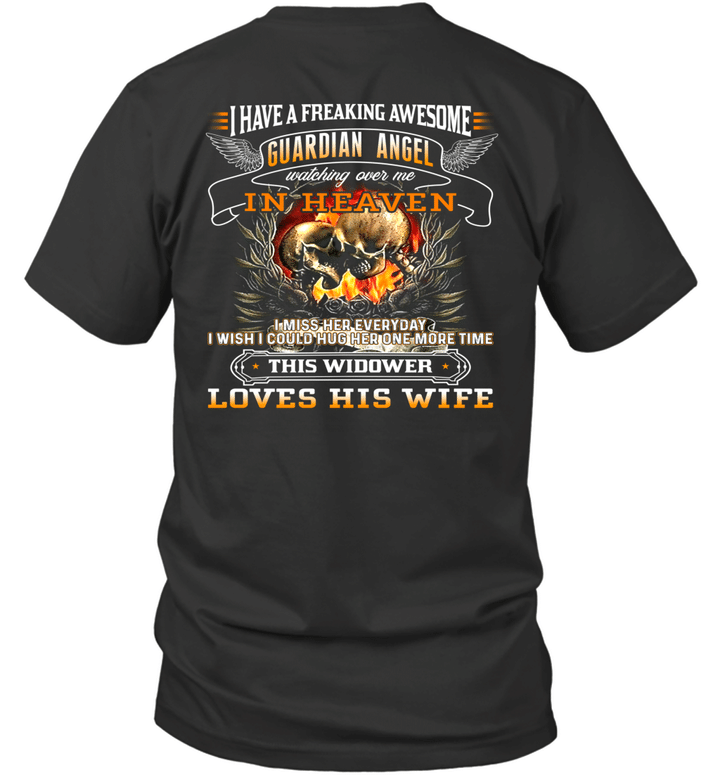 Skull I Have A Freaking Awesome Guardian Angel Watching Over Me In Heaven Shirt
