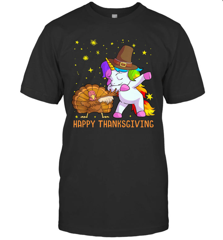 Turkey And Unicorn Dabbing Thanksgiving Shirt