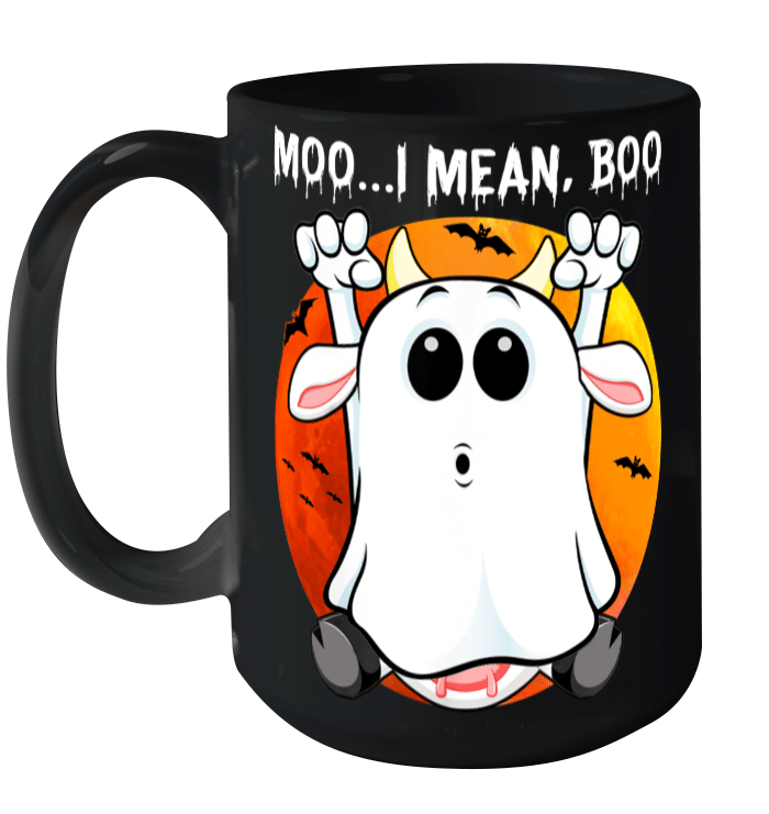 Vintage Ghost Cow Moo I Mean Boo Funny Halloween Cow Boo Retro Sunset Mug