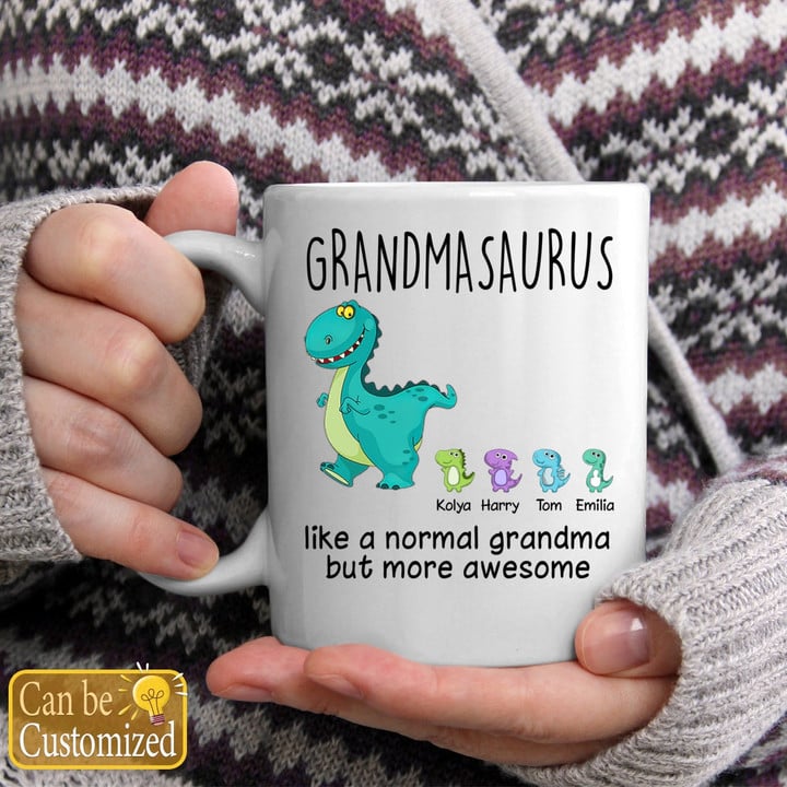 Grandmasaurus And Kids Like A Normal Grandma But More Awesome Personalized Mug - Family Custom Gift Mugs