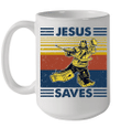 Jesus Saves Hockey Vintage Funny Mug
