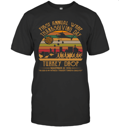 First Annual WKRP Thanksgiving Day Turkey Drop Vintage Retro T-Shirt WKRP In Cincinnati