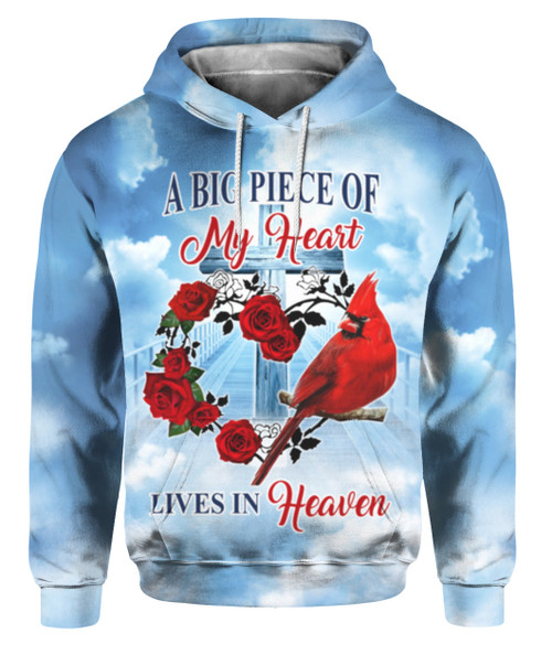 Cardinal A Big Piece Of My Heart Lives In Heaven 3D Hoodie and Shirt Memorial Gift