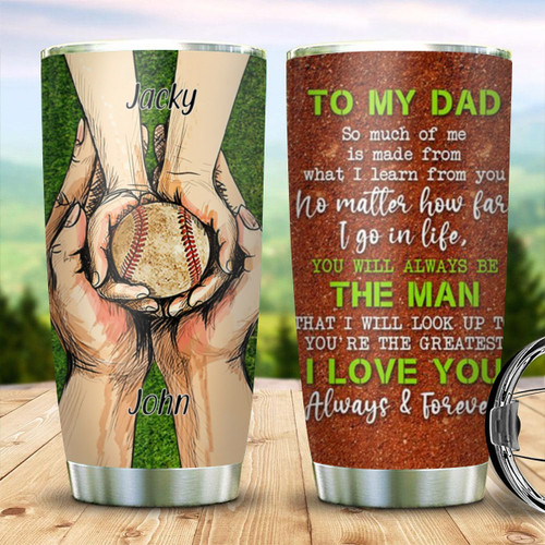 To My Dad Personalized Baseball Tumbler, Best Gift For Baseball Dad