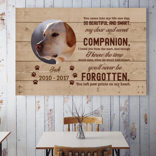 Personalized Custom Photo Pet Loss Poster Canvas, Memorial Gift Idea For Pet Lover, Paw Prints On My Heart